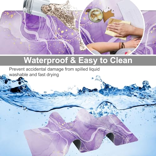 Watercolor Purple Marble Desk Mat,Large Violet Marble Texture Gaming Keyboard Mouse Pad,Non-Slip Rubber Base Desk Pad Thick Stitched Edges Waterproof Mousepad Mouse Mat 31.5"x11.8" - color: Watercolor Purple Marble