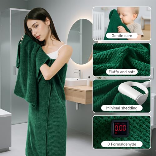 REDKISS Soft 6 Piece Bath Towel Set - 2 Bath Sheets, 2 Hand Towels, 2 Washcloths - Highly Absorbent, Quick Dry, Lightweight Towel Sets Collection, Premium Dark Green Towels for Bathroom, Gym & Spa - color: Dark Green