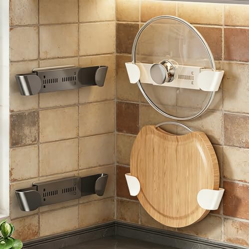 Universal Pot Lid Holder Organizer for Cabinet, White, 2 Pack | Pan Lid Organizers, Inside Door Wall Mount, Pots Top Rack