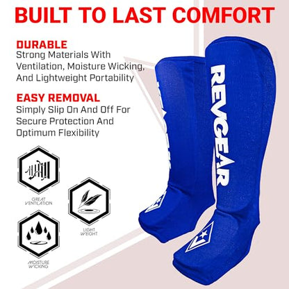 Revgear Dominator Muay Thai Shin Guard, MMA, Kickboxing. Cloth with Instep - color: Blue, size: Medium