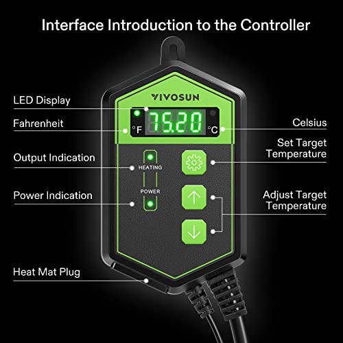 VIVOSUN Digital Heat Mat Thermostat Temperature Controller, and Soil Tester, 3-in-1 Plant Moisture Meter Light and PH Tester for Home, Garden, Lawn, Farm, Indoor and Outdoor Use, Promote Plants Health