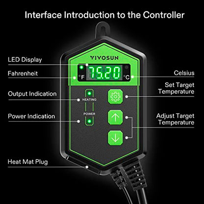 VIVOSUN Digital Heat Mat Thermostat Temperature Controller, and Soil Tester, 3-in-1 Plant Moisture Meter Light and PH Tester for Home, Garden, Lawn, Farm, Indoor and Outdoor Use, Promote Plants Health