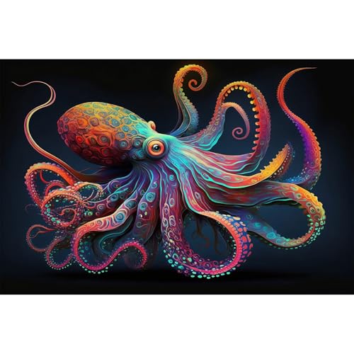 Exquisite Octopus Aquarium Background Abstract Colorful Octopus Terrarium Background Glowing Octopus on Black Background Fish Tank Backdrop Octopus Backdrops Poster Wallpaper Decors Vinyl 24x16in - color: Cartoon Purple, size: 24(W)x16(H)in