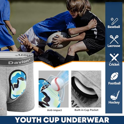 Davion 2-Pack Baseball Cup Youth Boys Underwear with kids Soft Athletic Cup - color: Light Grey-2pack, size: Medium