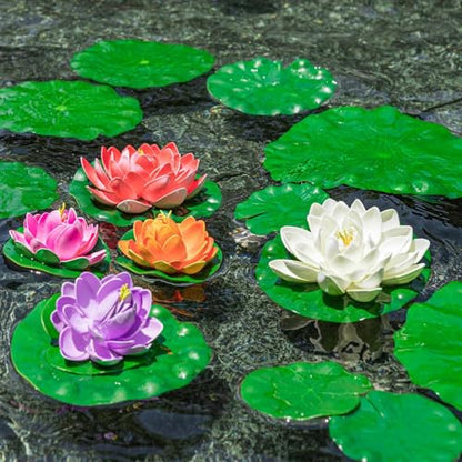 Artificial Floating Foam Lotus Flower Pond Decor Water Lily (6 Colours-2, Small-10cm)