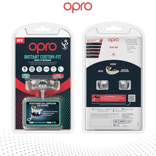 OPRO Instant Custom-Fit Mouthguard – Dentist Level Gum Shield Adult and Kids – OPRO Mouth Guard Boxing and MMA, Self-Fit Gum Shield Rugby – Maximum Protection with Dental Warranty (Clear/White) - color: Clear/White, size: Adult (10+)