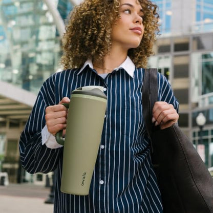 Owala FreeSip Tumbler Stainless Steel Water Bottle 30 oz Off Road | Triple-Layer Insulation | Leak-Proof Lid with Push-Button | Double Threaded Lid for Left and Right Handed Drinking - color: Off Road, size: 30.1 Ounces