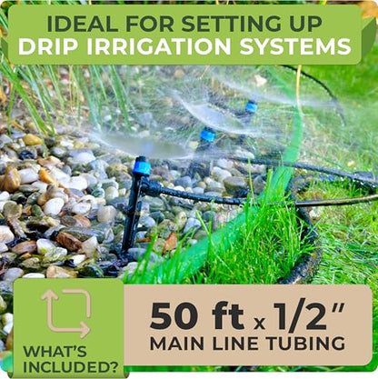 50 FT 1/2 Irrigation Tubing Mainline - Flexible Drip Irrigation Tubing Perfect for Push-To-Connect Garden Irrigation System, or as Blank Distribution Hose for Any Gardening Project