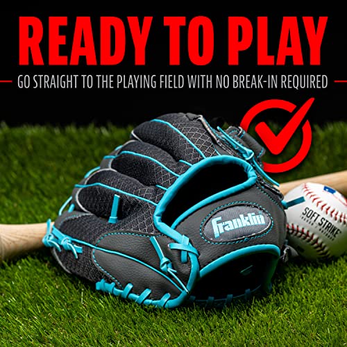 Franklin Sports Youth Teeball Gloves - Shok Sorb Kids Baseball + Teeball Mitt - Boys + Girls Fielder Gloves - 10.5" Inch - color: Graphite/Blue