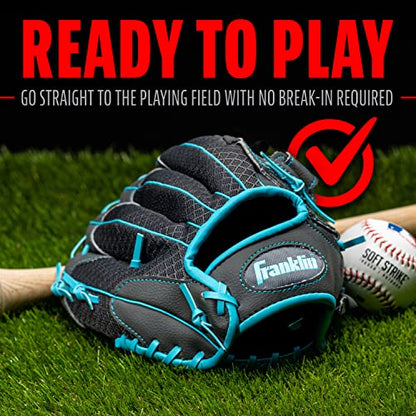 Franklin Sports Youth Teeball Gloves - Shok Sorb Kids Baseball + Teeball Mitt - Boys + Girls Fielder Gloves - 10.5" Inch - color: Graphite/Blue