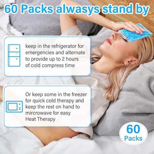TrelaCo 60 Pcs Gel Ice Packs for Injuries 4"x4" Mini Reusable Ice Packs Small Cold Bags Hot Cold Compress for Pain Relief, Strain, Knee, Migraine, Neck, Toothache, Eyes, Face