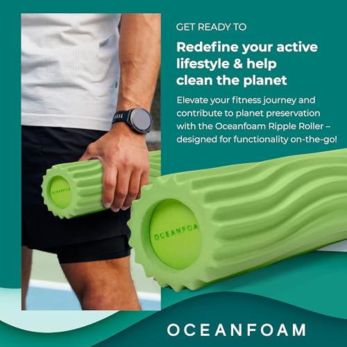 Oceanfoam Ripple Travel Foam Roller (11" x 3.35") Firm Mini Foam Roller for Physical Therapy, Deep Tissue Massage, Back Pain - High Density, Ergonomic Wave Textured - Yoga, Exercise (Algae Green) - color: Algae Green