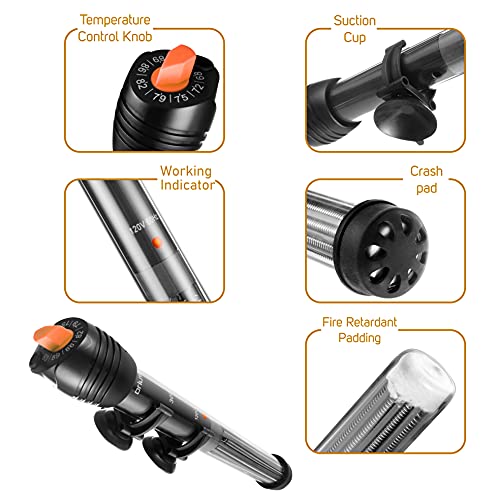 Submersible Aquarium Heater,500W Fish Tahk Heater with Adjust Knob Thermostat 2 Suction Cups and Free Thermometer Suitable for Marine Saltwater and Freshwater (500W) - size: 500W
