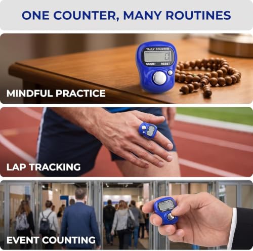 1Pc Blue 5 Digit LED Digital Row Counter, Display Counter Clicker, Handheld Number Click Counter, Electronic Finger Counter Hand Tally Counter with Ring for Golf, Track and Field Lap Counters