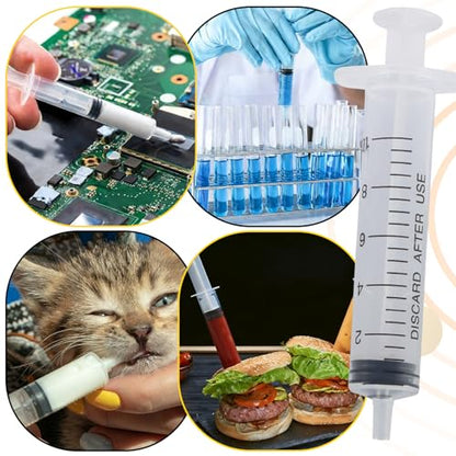 10ml Small Syringes Without Needle, 12 Pack Plastic Syringe with Cap for Pet Feeding, Scientific Labs, Glue, Oil & Precise Liquid Measurement - size: 10ml