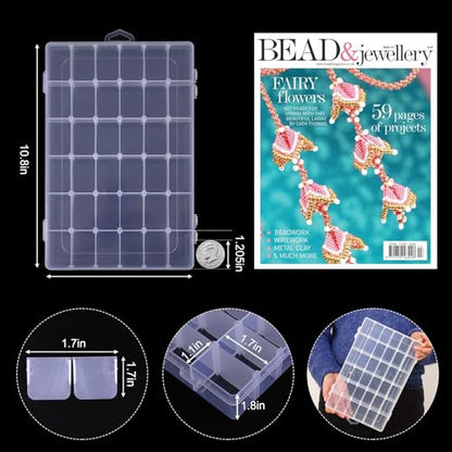 4 Pack 36 Grids Plastic Bead Organizer Box with Dividers, Clear Craft Tackle Box Parts Storage Containers with Compartments for Jewelry Fishing Tackle Art DIY with 5 Sheets Label Stickers - color: 4 Pack