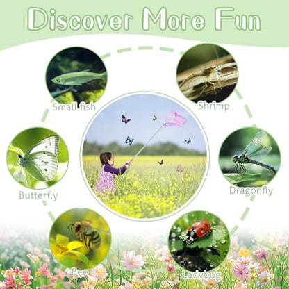Telescopic Butterfly Nets for Kids Butterfly Catchers for Kids Insect Catching Nets, Great for Catching Insects Bugs Fishing, 3 Packs Catching Nets, Pop up Mesh Cage, Tweezers, Extendable 34 inches