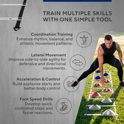 Agility Ladder Set, 12-Rung Speed Ladder + Training Cones, Soccer Training Equipment, Footwork Drills Kit, Speed & Agility Equipment, Football Practice Equipment, Basketball Gear - color: Red, White and Blue