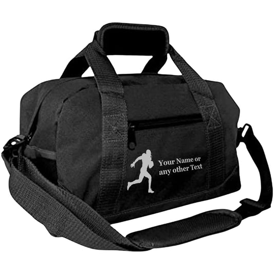 Personalized Passion 14” Small Sports Duffel Bags for Kids - Waterproof Travel Duffle with Name & Football Design - Black Two-Toned Kids Weekender Bag for Boys and Girls - color: Black, style: Football
