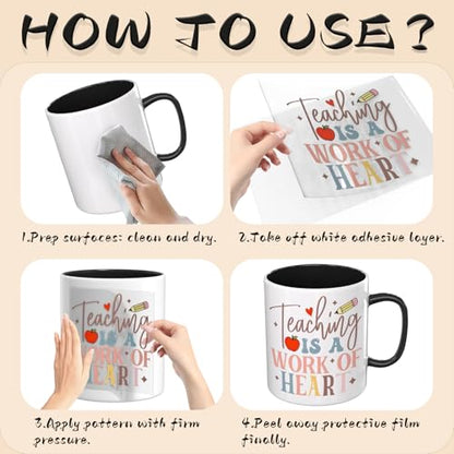 UV DTF Cup Wrap Transfer Stickers for Tumblers and Glasses, 2 Sheets Teacher Quotes Rub On Decals for Cups, Mugs, Water Bottles - style: Teacher Quotes