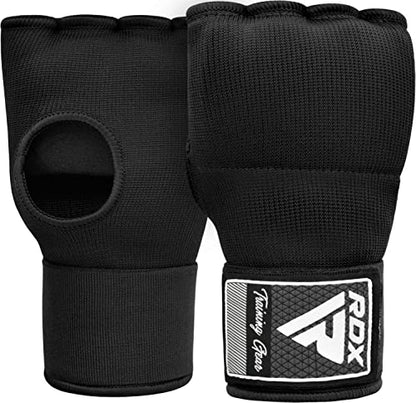 RDX Gel Boxing Hand Wraps Inner Gloves Men Women, Quick 100cm Long Wrist Straps, Elasticated Padded Fist Under Mitts Protection, Muay Thai MMA Kickboxing Martial Arts - color: Black, size: X-Large