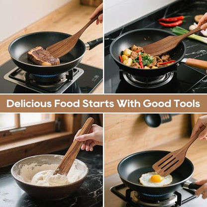 5 PCS Wooden Spatula Set, Natural Teak Wooden Spoons for Cooking, Nonstick Cookware Safe Kitchen Utensils Set, Durable & Elegant Cooking Utensils Gift Set