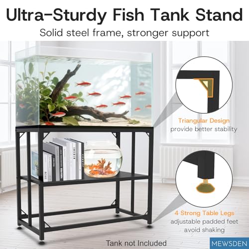 Fish Tank Stand,10 Gallon Heavy Duty Metal Aquarium Stands, Reptile Tank, Turtle Tank, Breeder Tank Stand, 220LBS Capacity Terrarium Stand Rack with 2-Tier Storage Shelves (Black, 24.8"x9.2"x30")