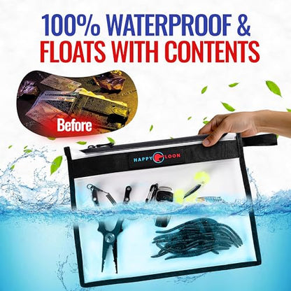 Floatig Waterproof Fishing Tackle Bag Set - 2 Large, 100% Submersible Dry Bags, Floats with phone & bait- Scuba-Grade Zipper, PVC-Free, Tethering Loop - Premium Fishing accessory pouch