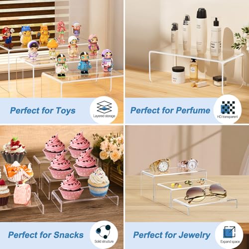 6PCS acrylic risers display stands, Clear Tiered acrylic display risers for Jewelry, Figurines, Snacks & Tabletop Showcase