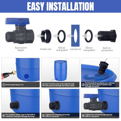 PVC Rain Barrel Spigot Kit 2 Pack 3/4" GHT Bulkhead Fitting with PVC Ball Valve Leak-Proof Tank Faucet for Rain Barrel, Water Tank & Container Drain