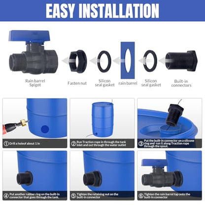 PVC Rain Barrel Spigot Kit 2 Pack 3/4" GHT Bulkhead Fitting with PVC Ball Valve Leak-Proof Tank Faucet for Rain Barrel, Water Tank & Container Drain
