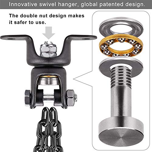 BeneLabel Heavy Bag Ceiling Mount with Spring & Chains 360° Rotation Punching Bag Ceiling Hanger with Bearings Boxing Bags Holder Hardware with 2 Wood Screws and 2 Expansion Screws - color: Hanger with Black Chain (800 LBs Capacity)