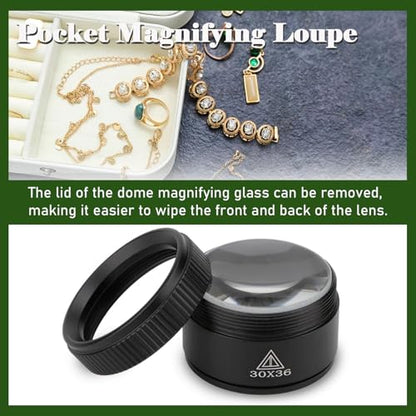 30X Portable Handheld Magnifier Optics Lens Loupes Magnifiers Dome Magnifying Glass for Jewelry Scope Stamps Seniors Reading Newspapers Crafts Watch Repair (30X 36MM) - size: 30X36MM