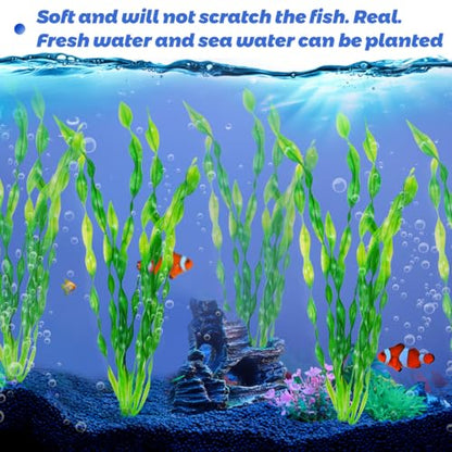 12 PCS Aquarium Artificial Seaweed Decorations 12 Inch Tall Plastic Plants Decor Large Fish Tank Accessories