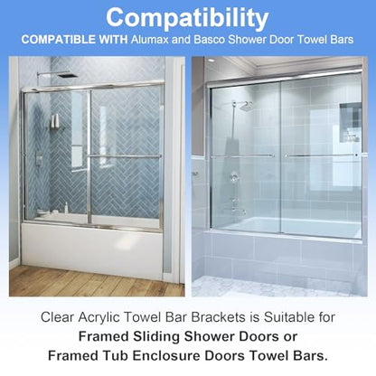 Clear Acrylic Shower Door Towel Bar Brackets, with Bright Chrome Sleeve, Fit for Alumax/Basco Framed Sliding Shower Door Towel Rod Replacement （2 Pack）