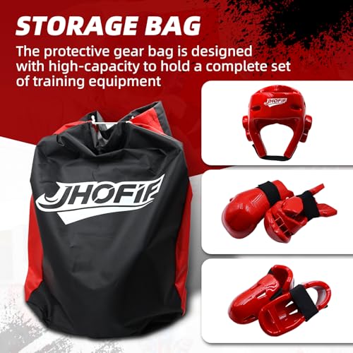 Martial Arts Karate Protective Sparring Gear Package Deal/Gift Adjustable Adult & Youth Headgear, Gloves & Kicks for MMA, Taekwondo, Boxing Training (Red, Medium)