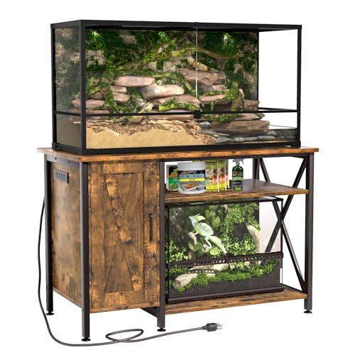 Herture Terrarium Stand, 120 Gallon Reptile Tank Stand with Power Outlet, 4x2x2 Reptile Enclosure Stand, Large Storage Cabinet, 48 X 24, Terrarium Stand for Reptiles (Rustic Brown, PG08XYN) - color: Rustic Brown, size: 48x24"-40-120 Gallon