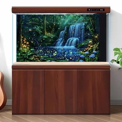 Waterfall Aquarium Background Enchanted Fantasy Forest Shimmering Fireflies Fish Tank Background Majestic Tranquil Lake Stream Reptile Tank Backgrounds Neon Lights Fish Terrarium Backgrounds 24x12in