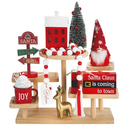 Christmas Decorations 8 PCS Tiered Tray Decor Set, Cute Tabletop Christmas Decor for Home Shelf Mantel Coffee Bar Office Xmas Table Centerpieces Tray Objects Holiday Decoration Set - color: Christmas