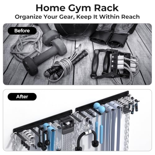 Home Gym Accessories Storage Rack Wall Mount with Heavy Duty Hooks | Home Gym Equipment Storage Rack for Resistance Bands,Cable Attachments,Lifting Belts,Jump Ropes,Chains - size: Medium 2 Pack
