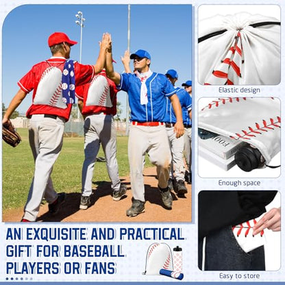 FuWeave 18 Pcs Baseball Party Favors Baseball Water Bottle Baseballs Cooling Towel Include 6 Water Bottle 6 Ice Towel 6 Drawstring Bag for Baseballs Party Favor Players Lovers Team Gifts Gym