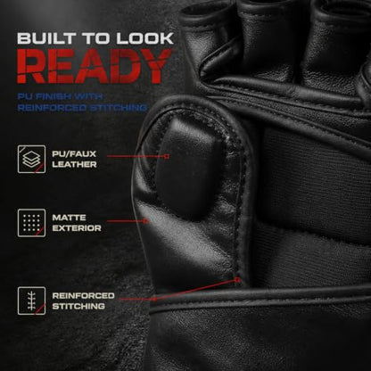 MMA Gloves - Men & Women Training Wristwrap Gloves for Boxing, Fighting, Kickboxing, Taekwondo, Karate Sparring - color: Full Black