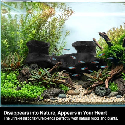 Dual-Entrance Rock-Texture Cave, Aquarium Cave Fish Tank Shelter with Fish Tunnel for Swimming & Hiding Aquarium Decor Shelter for Betta, Shrimp & Snails