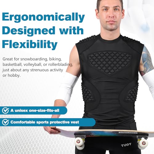 TUOY Adult Rib Chest Protector, New Version - Padded 5 Pads Baseball Football Lacrosse Rib Heart Sternum Guard - color: RY-black, size: Small