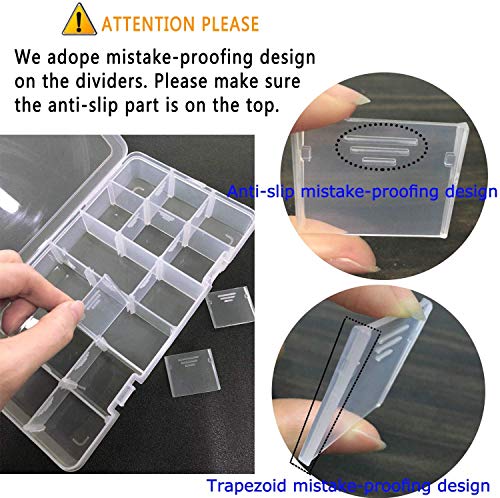 Qualsen 2 Pack 18 Grid Clear Plastic Bead Organizer Box with Adjustable Dividers, Tackle Box Organizer for Beads Jewelry Art Craft Earrings Nail Fishing Tackle and Small Items