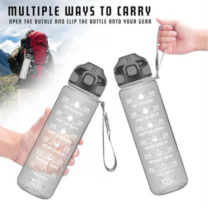 Enerbone 32 oz Water Bottle with Times to Drink and Straw, Motivational Drinking Water Bottles with Carrying Strap, Leakproof BPA & Toxic Free, Ensure You Drink Enough Water for Fitness Gym Outdoor - color: Obsidian