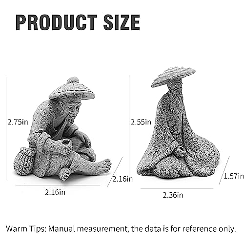 Aquarium Mini Fisherman Statue Asian Zen Decoration Mini Fisherman Chinese Figurine Old Man Figurine Accessories Figurines Chinese Mudman for Fish Tank Pot Garden Home