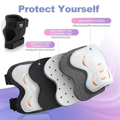 Kids Youth Adult Protective Gear Set Adjustable Knee Elbow Wrist Guards - color: White, size: Small
