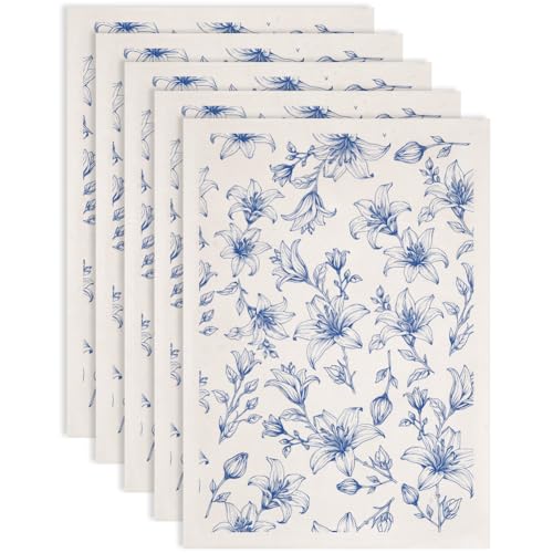 SUPERDANT 5PCS Lilies Underglaze Paper Transfer Flowers Transfer Paper for Clay Ceramic Porcelain Under Glaze Transfers for Pottery Enamel Decals Blue Underglaze Decal Papers Handcrafted Gifts - style: Lilies
