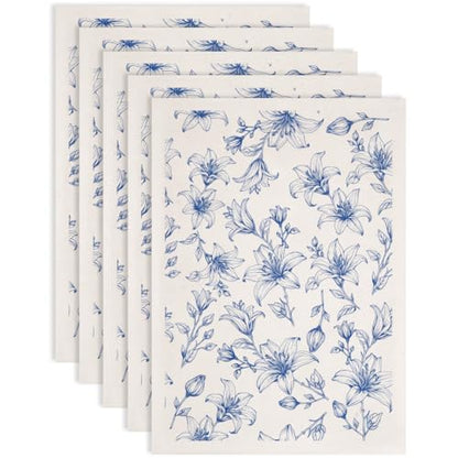 SUPERDANT 5PCS Lilies Underglaze Paper Transfer Flowers Transfer Paper for Clay Ceramic Porcelain Under Glaze Transfers for Pottery Enamel Decals Blue Underglaze Decal Papers Handcrafted Gifts - style: Lilies